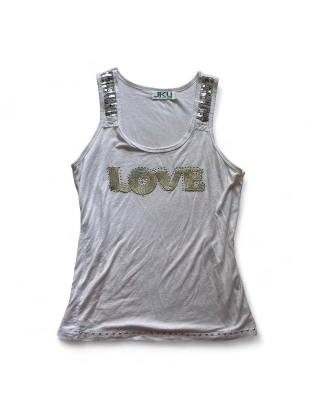 2000s Love sequin embellished white tank top